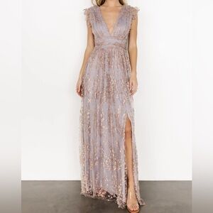 Soieblu Gray and Gold Lace Dress